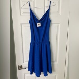 NWT Amanda Uprichard Cowl neck dress spaghetti strap cobalt blue mini Size XS